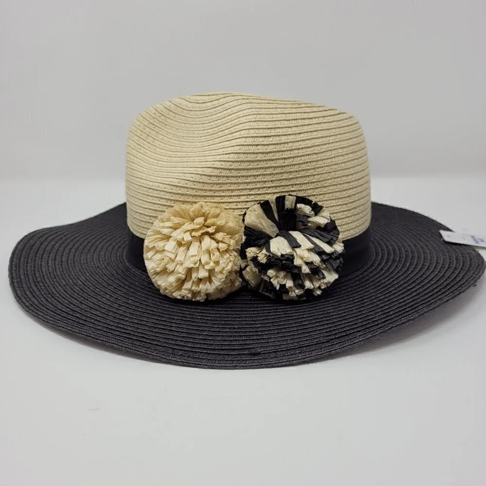 Paper Straw Panama Hat with Paper Straw Flowers
